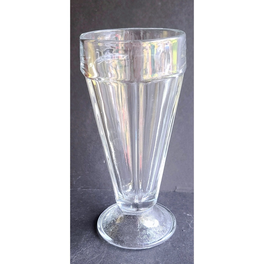 Vintage Fluted Clear Glass Milkshake Malt Soda Fountain Footed Diner Glass 7.25"